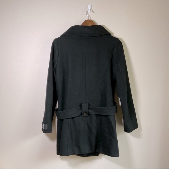 Le Chateau Woolmark Belted Pea Coat High Stand Collar Asymmetrical Black Small - Picture 5 of 12